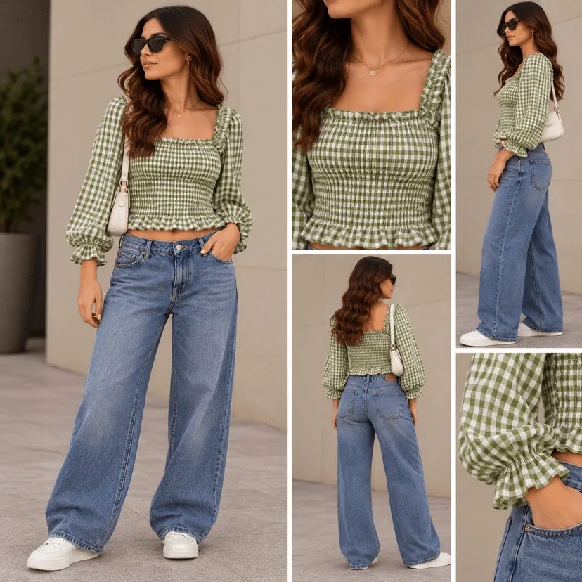 Blusa verde xadrez lastex