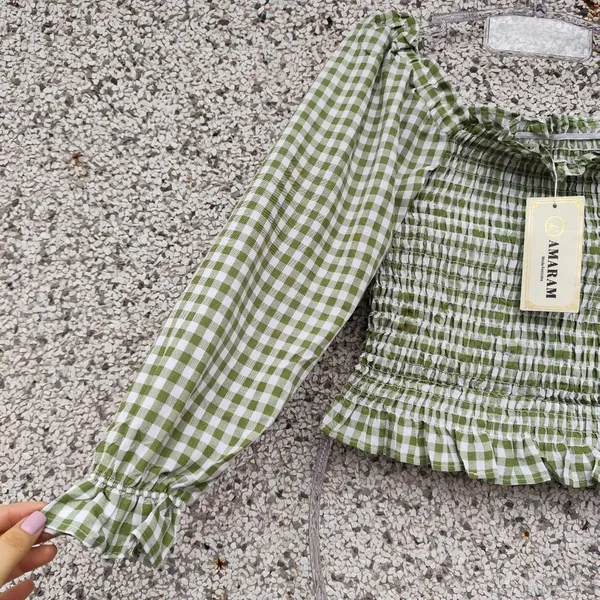 Blusa verde xadrez lastex