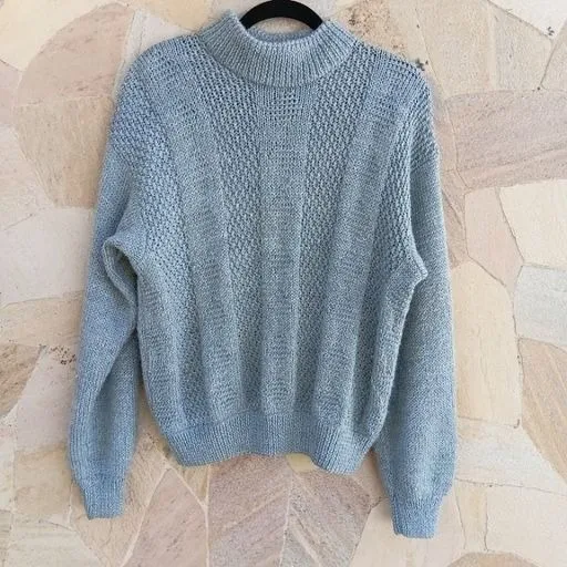 Blusa vintage de tricô azul claro cgc