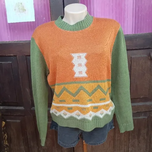 PROMOÇÃO SÓ HOJE  blusa tricot vintage suéter colorido abstrato