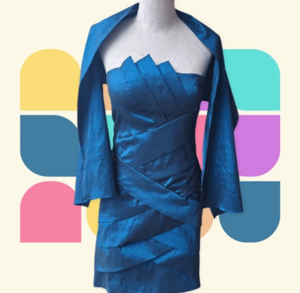 vestido feminino curto tafetá azul tam p m