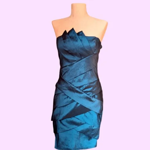 vestido feminino curto tafetá azul tam p m