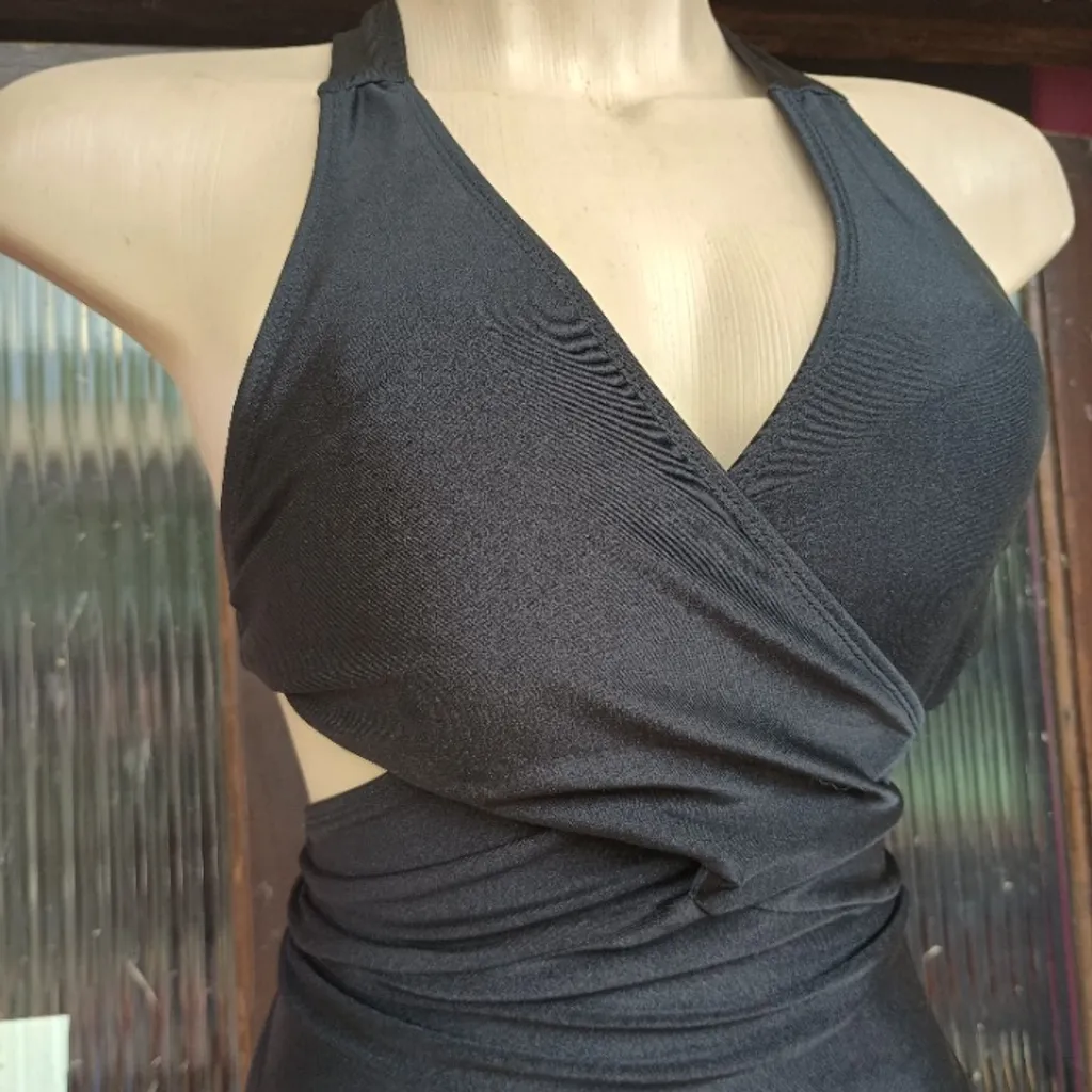 Body maiô preto transpassado frente única modelador luxo