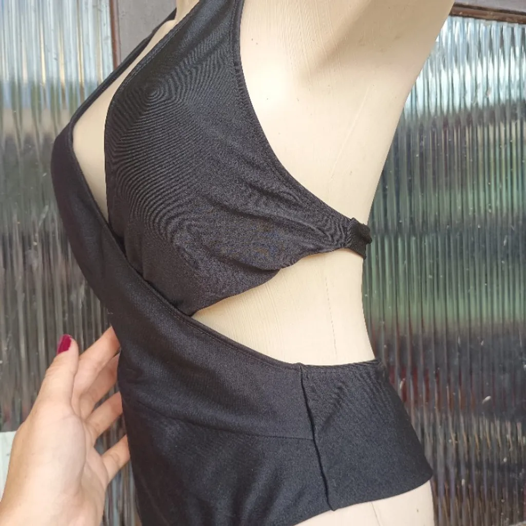 Body maiô preto transpassado frente única modelador luxo