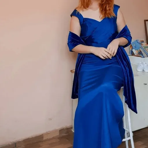 vestido longo de festa em tafetá azul petróleo