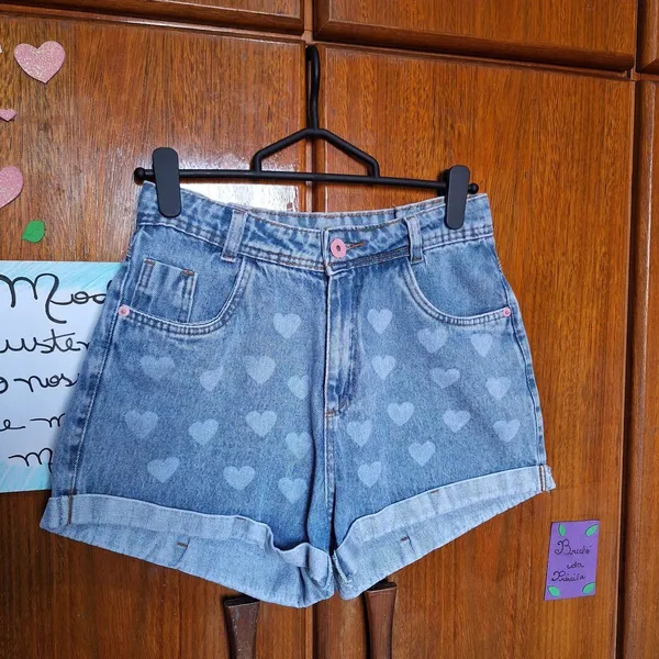 shorts jeans feminino corações