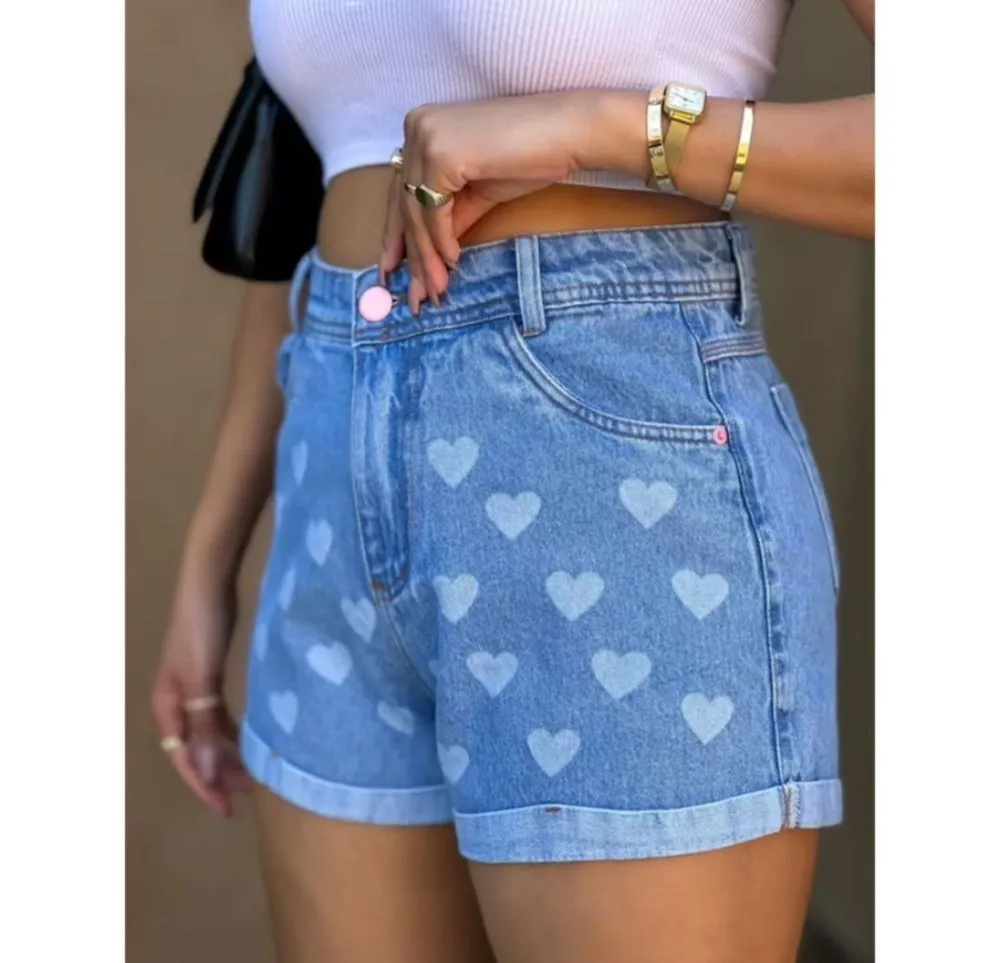 shorts jeans feminino corações
