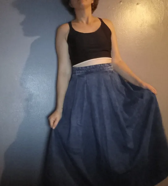 saia jeans midi rodada 38 retrô