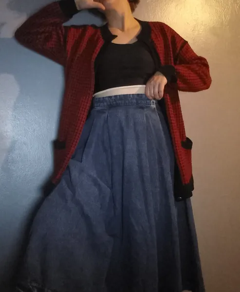 saia jeans midi rodada 38 retrô