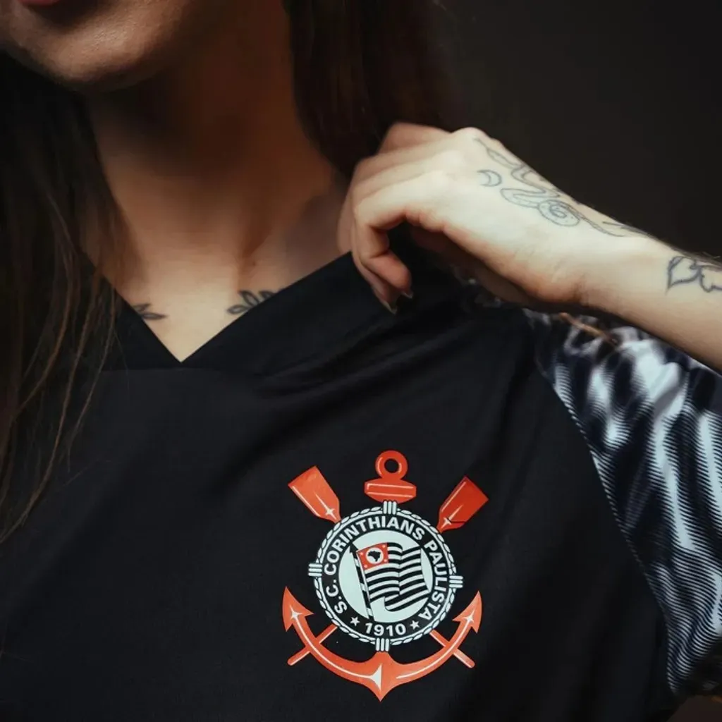 Camisa Corinthians SCCP Lines Preta Feminina - Oficial
