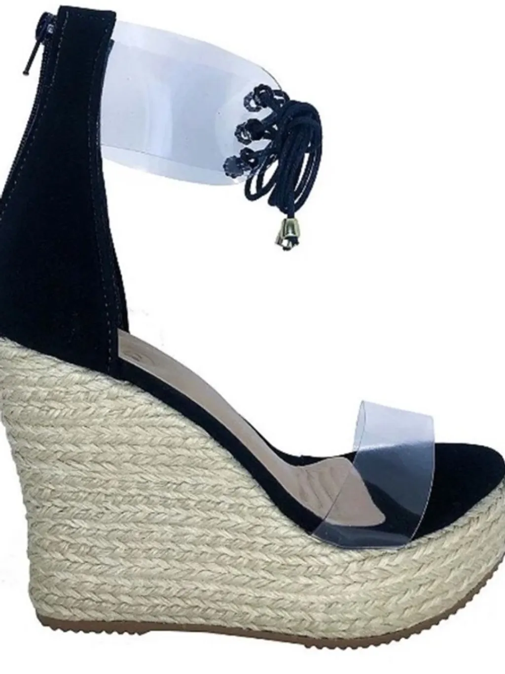 Sandália Anabela Preta Vinil Tam 35