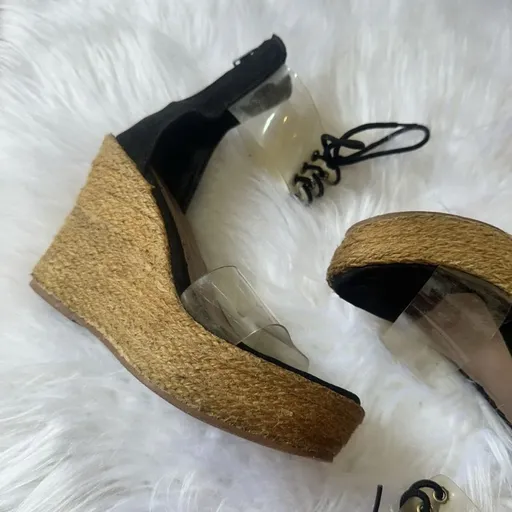 Sandália Anabela Preta Vinil Tam 35