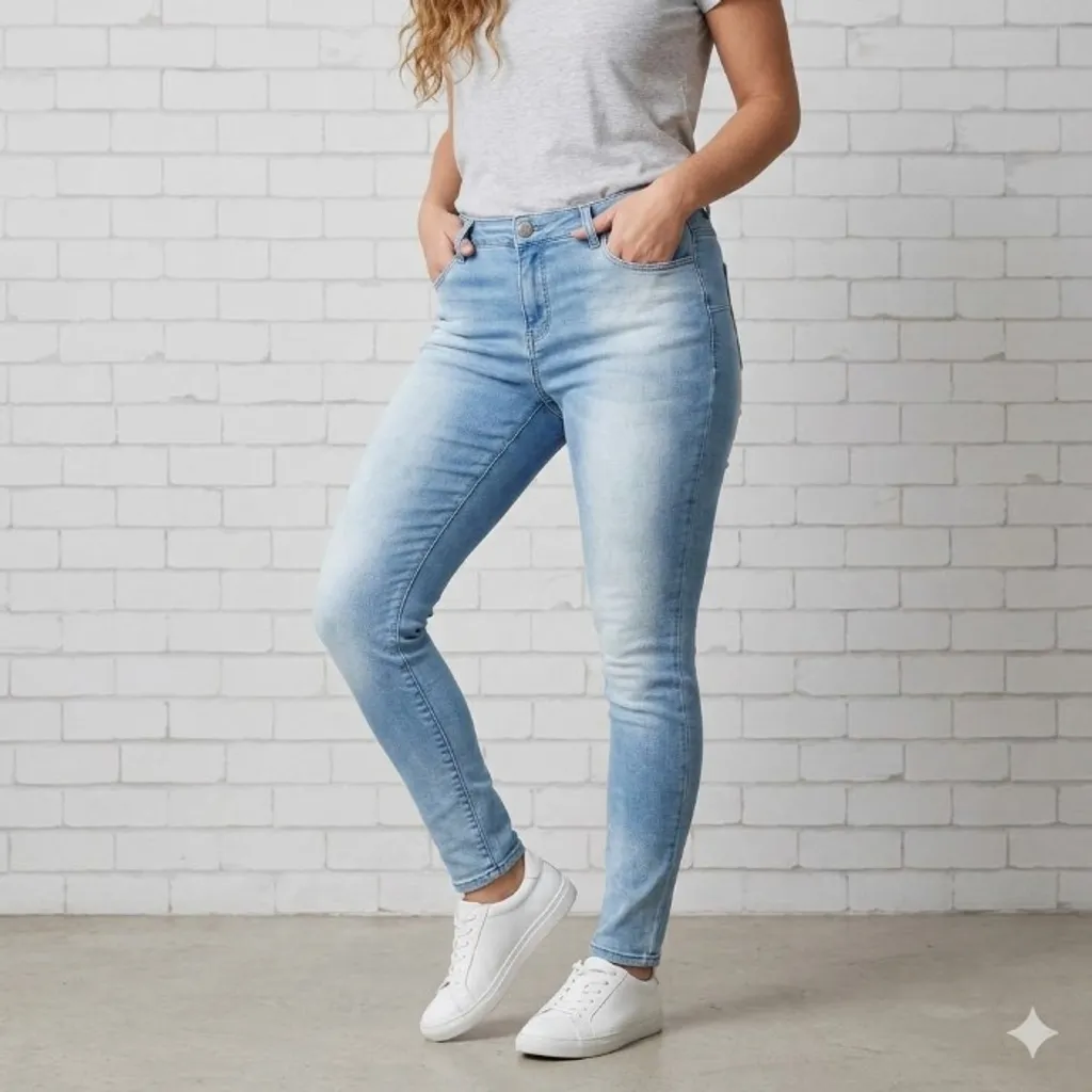 Calça Jeans Feminina Cigarrete Azul Claro Com Elastano Tam 40