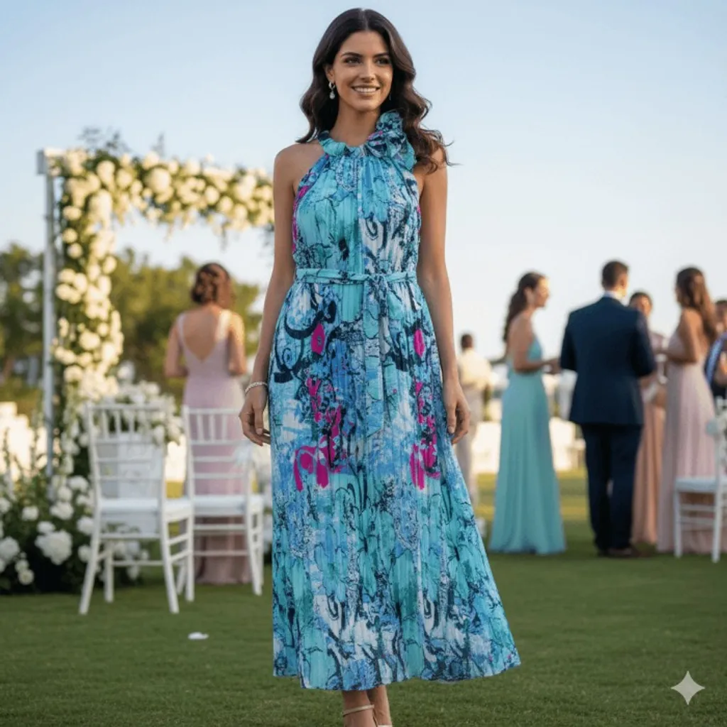 Vestido Feminino Multicolorido Festa Midi Com Amarração Tam M