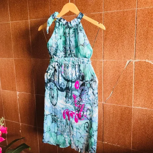 Vestido Feminino Multicolorido Festa Midi Com Amarração Tam M