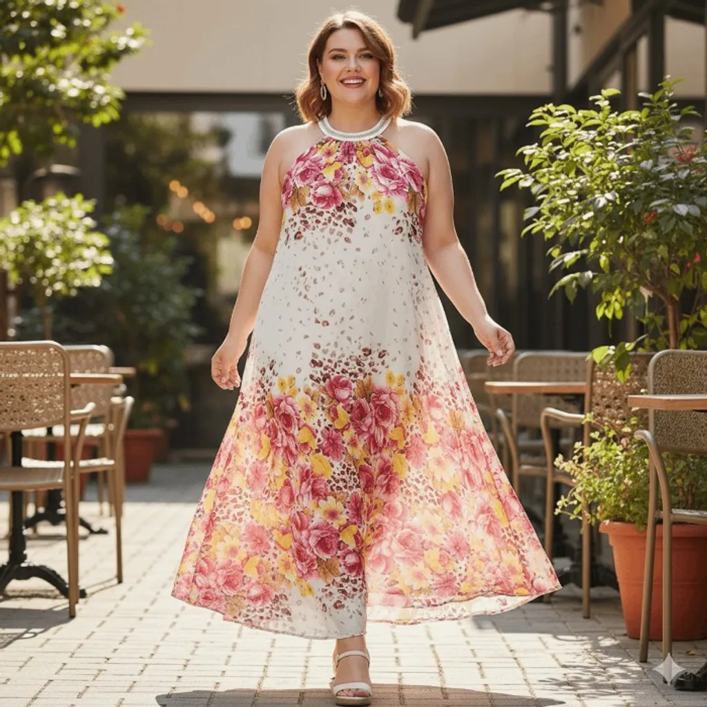 Vestido Feminino Longo Floral Rosa Elegante Fluido Tam GG