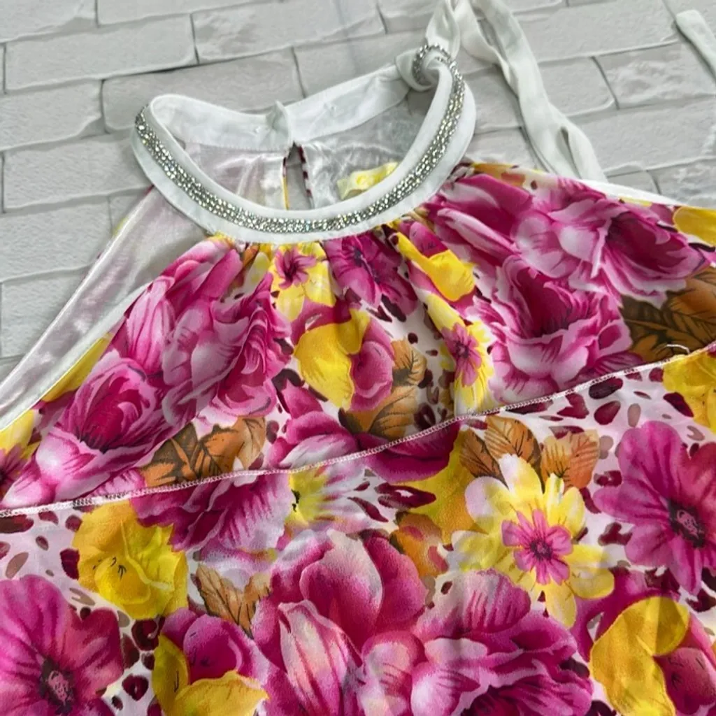 Vestido Feminino Longo Floral Rosa Elegante Fluido Tam GG