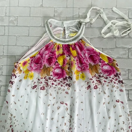 Vestido Feminino Longo Floral Rosa Elegante Fluido Tam GG