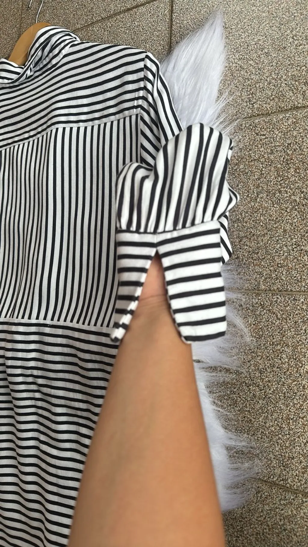 Vestido Chemise Listrado Preto E Branco Amaro Estiloso Tam 42