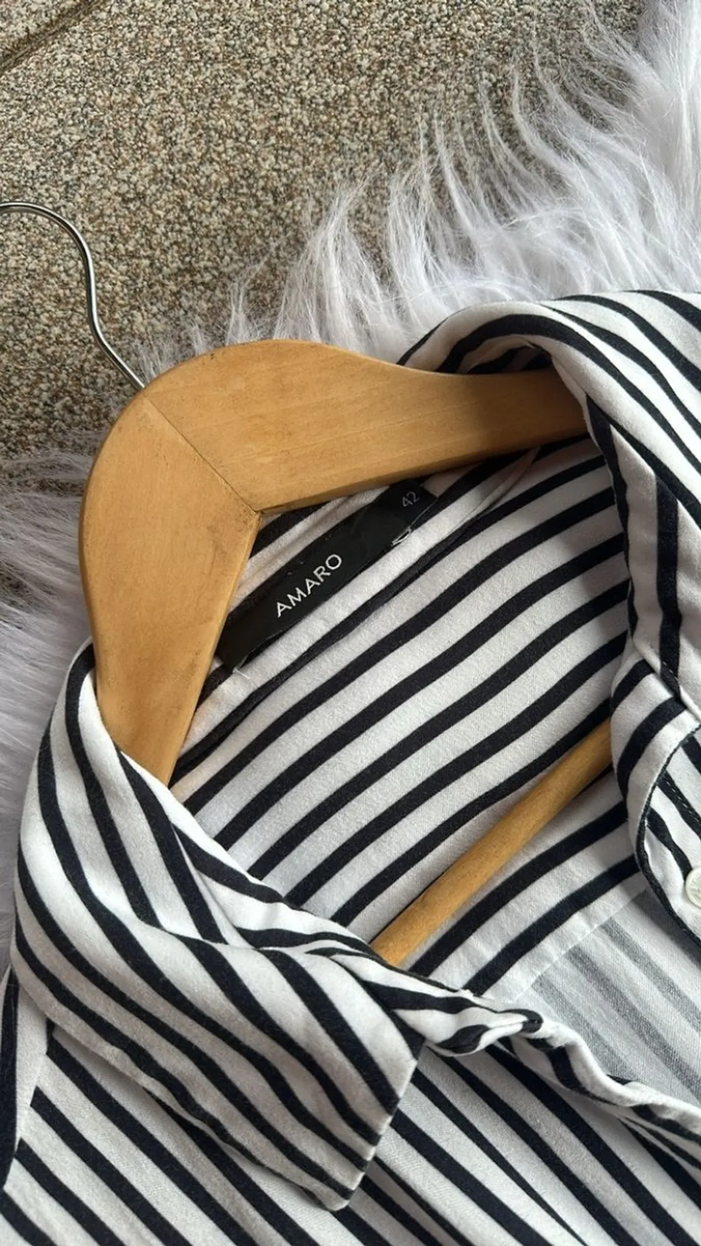 Vestido Chemise Listrado Preto E Branco Amaro Estiloso Tam 42