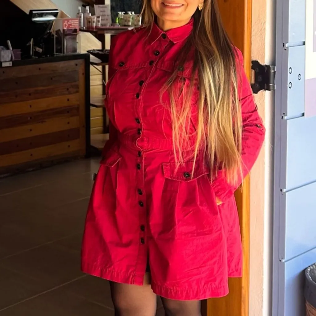 Parka Feminina Vermelha Inverno Estilosa Com Botões Tam M