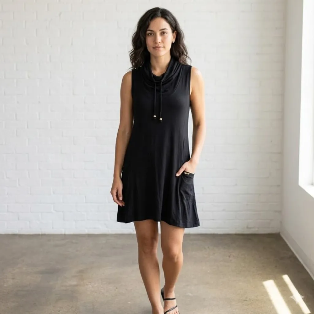 Vestido Preto Básico Larguinho Com Bolsos Confortável Tam M