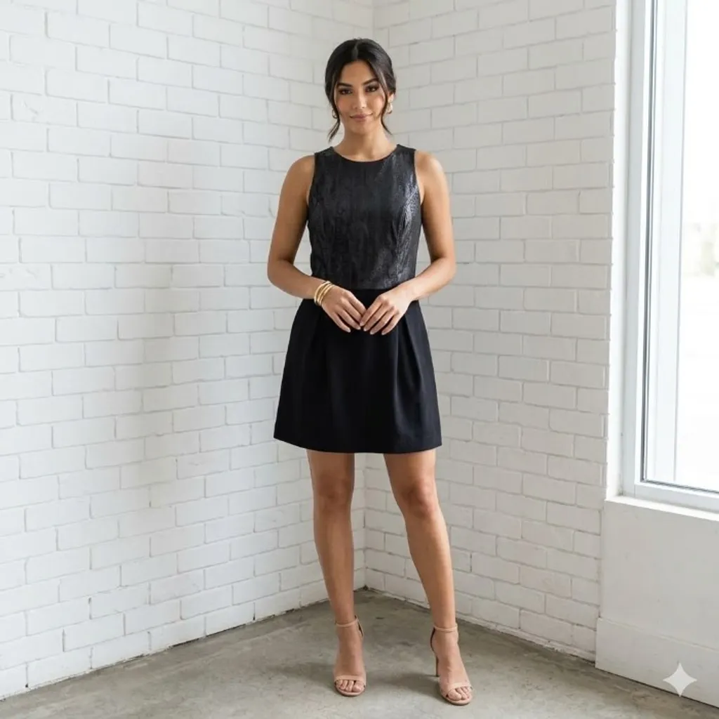 Vestido Preto Com Detalhe Tipo Couro E Zíper Estiloso Tam GG