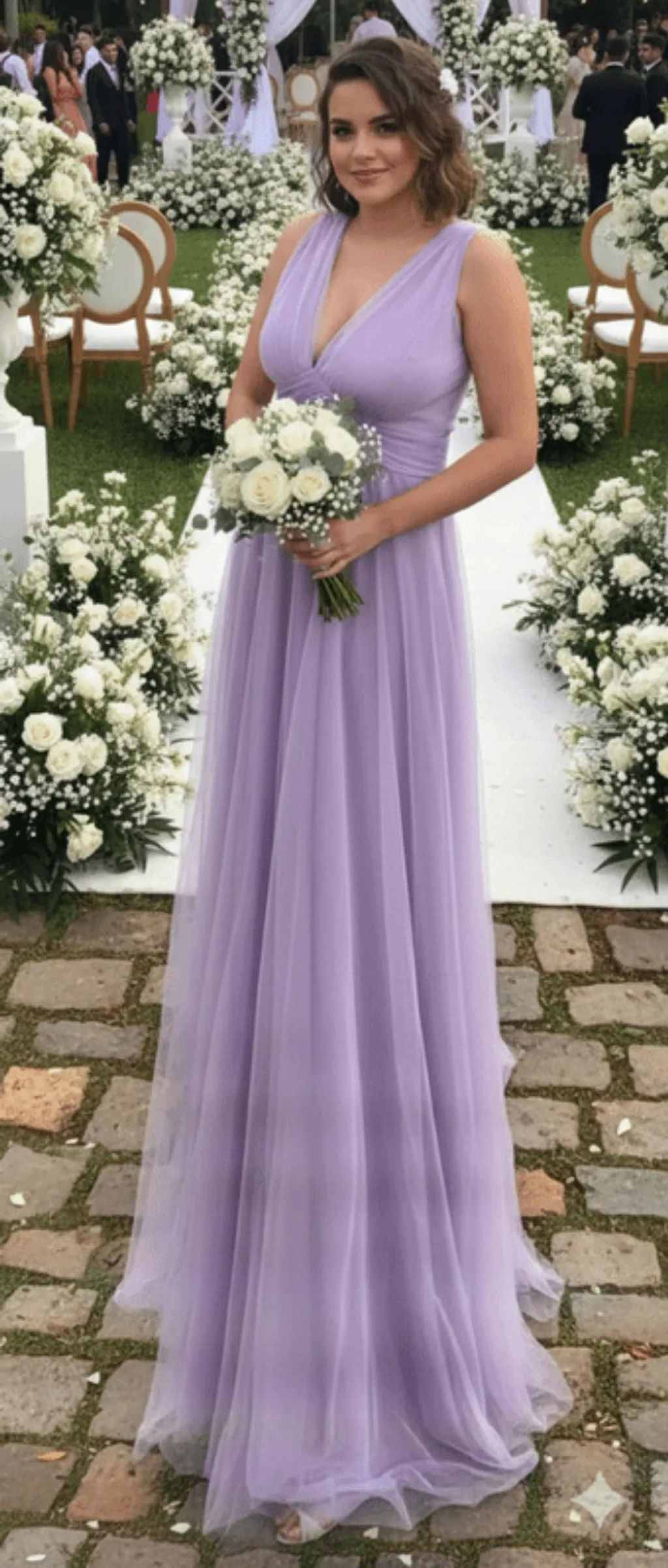 Vestido Longo Lilás Madrinha Decote V Elegante Tam P