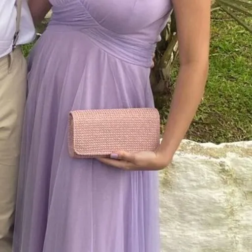 Vestido Longo Lilás Madrinha Decote V Elegante Tam P