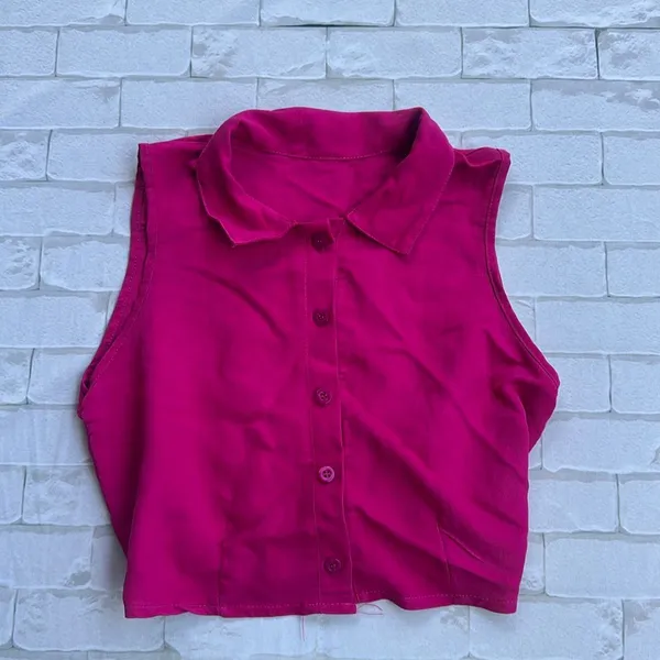 Lande Cropped Rosa Pink Botões Tam M