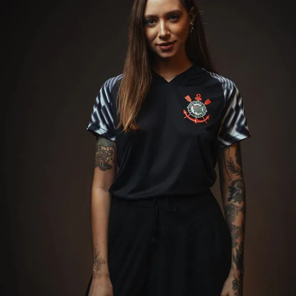 Corinthians Camiseta Preta Feminina Esportiva Tam M