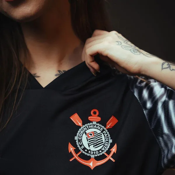 Corinthians Camiseta Preta Feminina Esportiva Tam M
