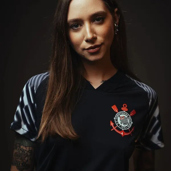 Corinthians Camiseta Preta Feminina Esportiva Tam M
