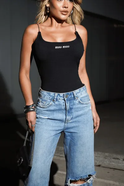 Body Preto Miu Miu Alcinha Tam P