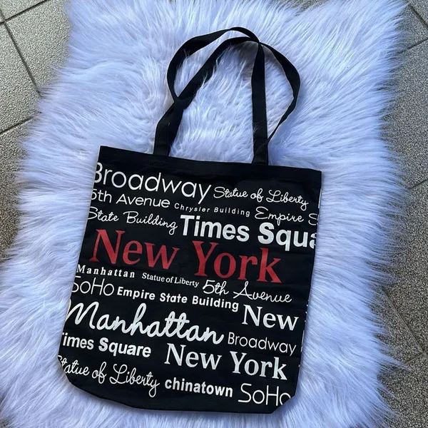 Bolsa Tote New York Preta Estampada Algodão Usada