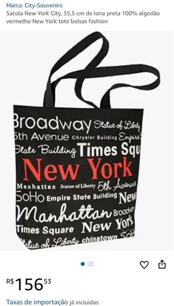 Bolsa Tote New York Preta Estampada Algodão Usada