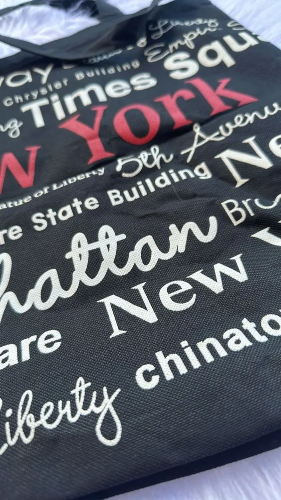 Bolsa Tote New York Preta Estampada Algodão Usada