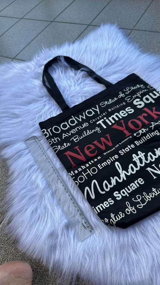 Bolsa Tote New York Preta Estampada Algodão Usada