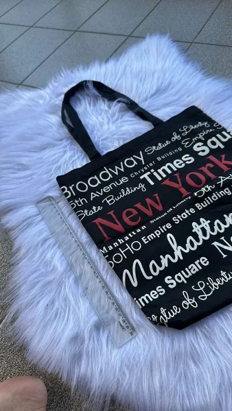 Bolsa Tote New York Preta Estampada Algodão Usada