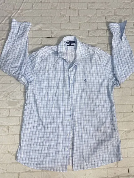 Camisa Social Masculina Xadrez Azul Manga Longa G