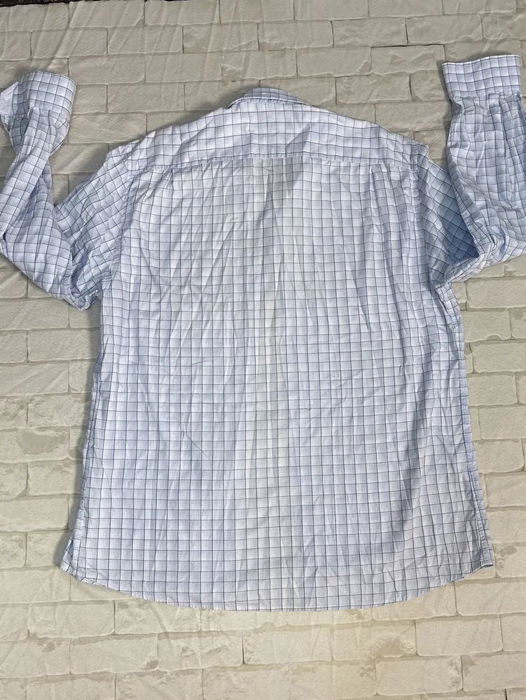 Camisa Social Masculina Xadrez Azul Manga Longa G