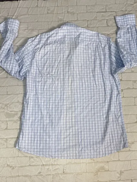Camisa Social Masculina Xadrez Azul Manga Longa G