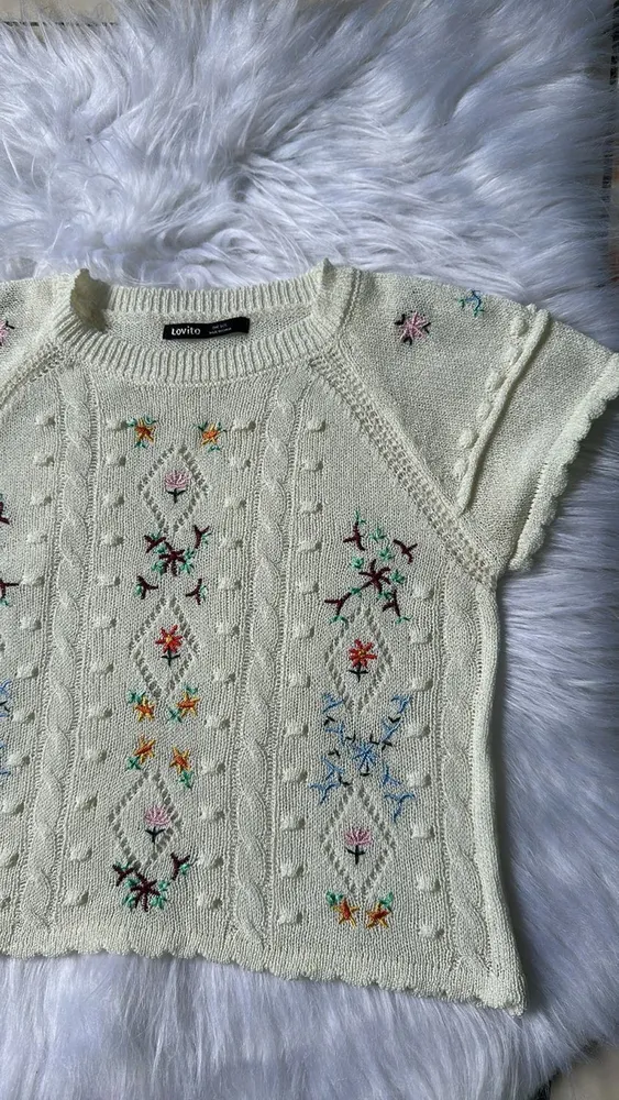 Blusa Off White Tricot Floral Feminina Tam M
