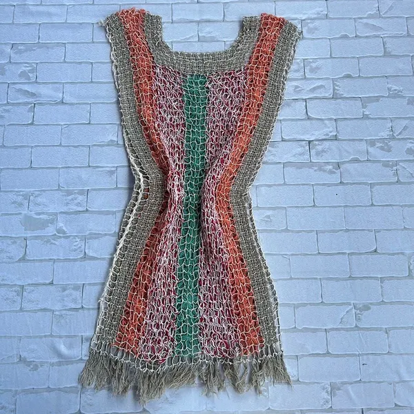 Saída de Praia Tricô Multicolorida Crochê Tam M