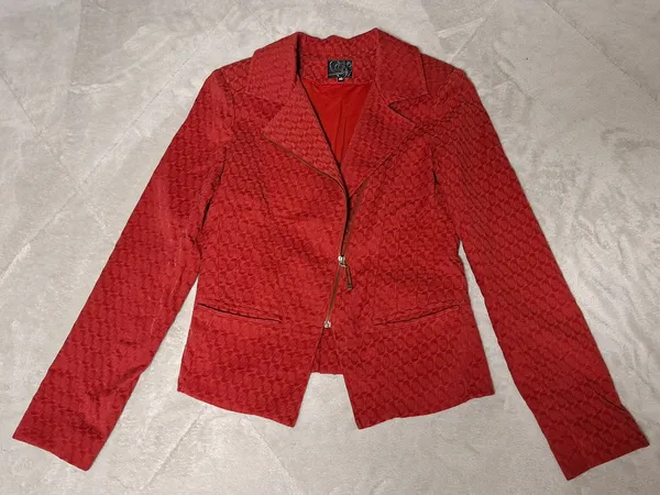 Casaco Jaqueta Jacquard geométrico vermelho acetinado