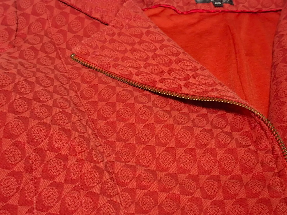 Casaco Jaqueta Jacquard geométrico vermelho acetinado