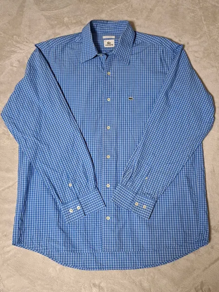 Camisa Lacoste xadrez azul e branco 42
