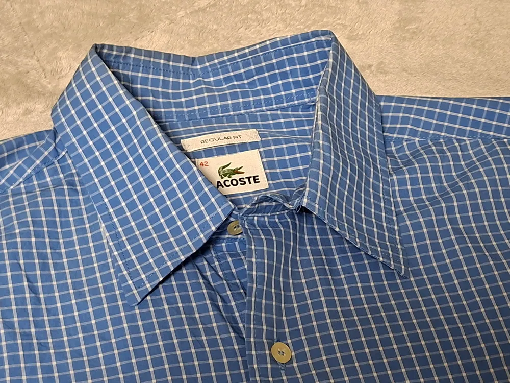 Camisa Lacoste xadrez azul e branco 42
