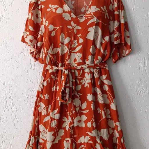 Vestido viscose estampado laranja tijolo