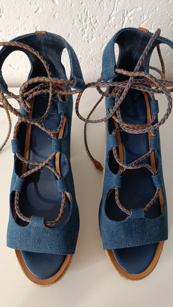 Sandália salto Positano Laceup Platform Espadrille 9 Tory Bu
